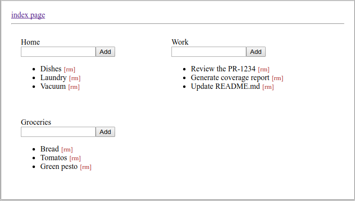 Example page with multiple ToDo lists